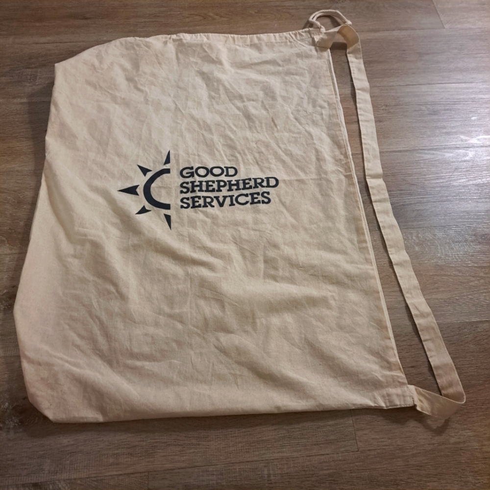 Good Shepherd Services Beige Large Cotton Drawstring Crossbody VTG Bag